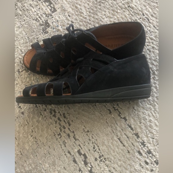 Beautifeel Edyta Black Suede Lace Up Cutout Fisherman Wedge Sandals 40 - Picture 7 of 9